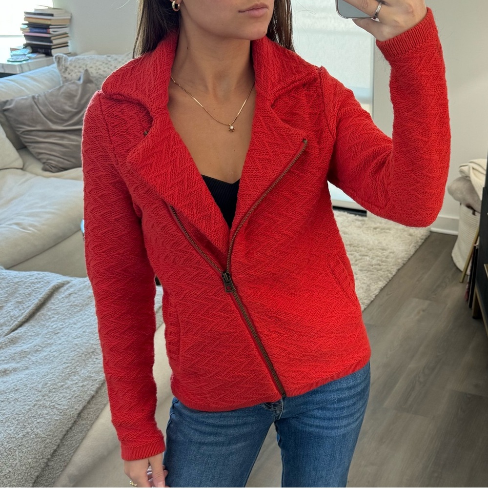 Lucky Brand Knit Chic Red Zip-Up Asymmetrical Jacket XS